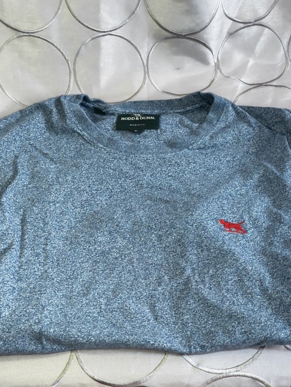 Rodd & Gunn Heather Blue Short Sleeve Tee with Red Fox Emblem M19